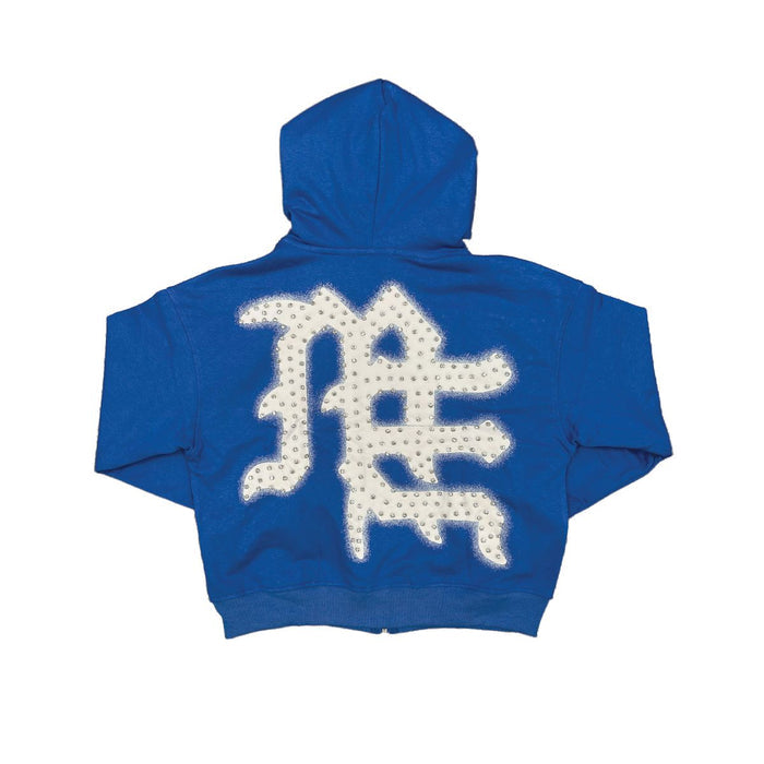 Mixed Emotion "Emotions Never End" Blue Rhinestone Zip Up Hoodie