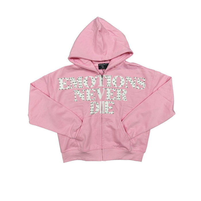 Mixed Emotion "Emotions Never End" Pink Rhinestone Zip Up Hoodie
