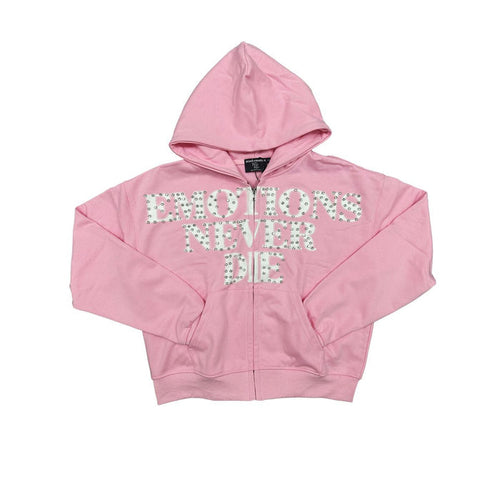 Mixed Emotion "Emotions Never End" Pink Rhinestone Zip Up Hoodie