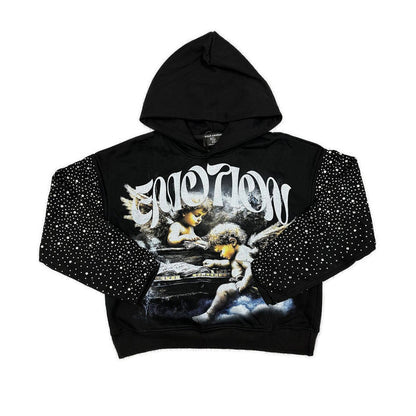 Mixed Emotion "Fallen Angels" Black Rhinestone Hoodie