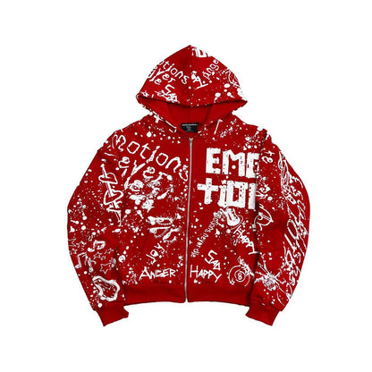 Mixed Emotion "Graffiti" Red Zip Up Hoodie