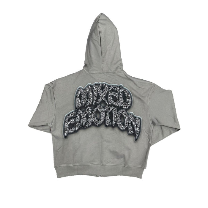 Mixed Emotion "Last Ride" Grey Rhinestone Zip Up Hoodie