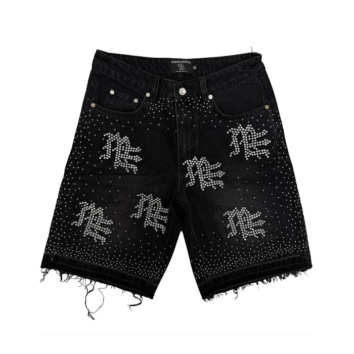 Mixed Emotion "ME" Rhinestone Black Denim Shorts