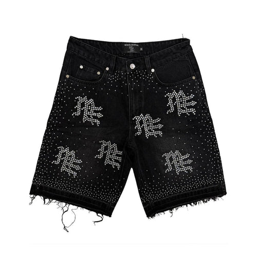 Mixed Emotion "ME" Rhinestone Black Denim Shorts