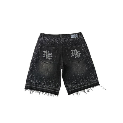 Mixed Emotion "ME" Rhinestone Black Denim Shorts