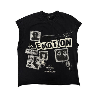 Mixed Emotion "Newspaper" Sleeveless Black Tee