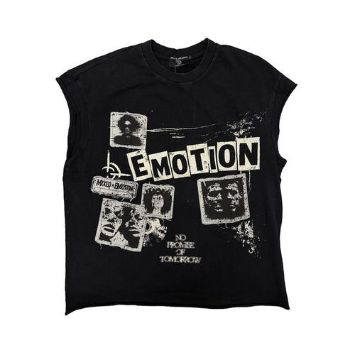 Mixed Emotion "Newspaper" Sleeveless Black Tee