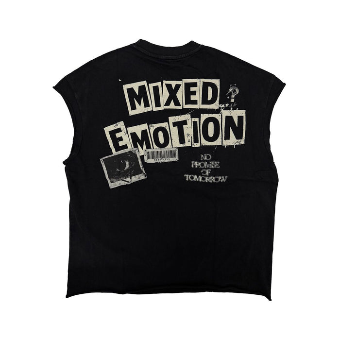 Mixed Emotion "Newspaper" Sleeveless Black Tee