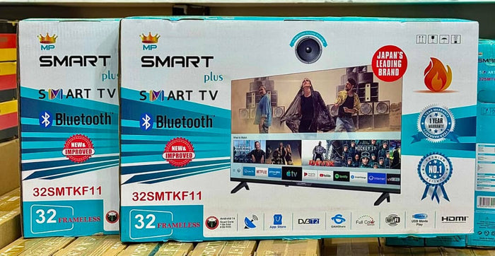 MP Smart Plus 32" Frameless Smart TV – 32SMTKF11 | Bluetooth | Android 14 | Netflix | YouTube | DVB-T2 | 1 Year Warranty