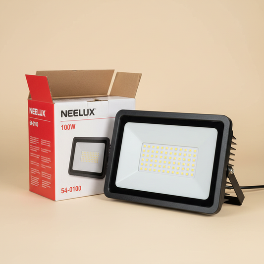 Neelux 100W LED flood light with box - cream background