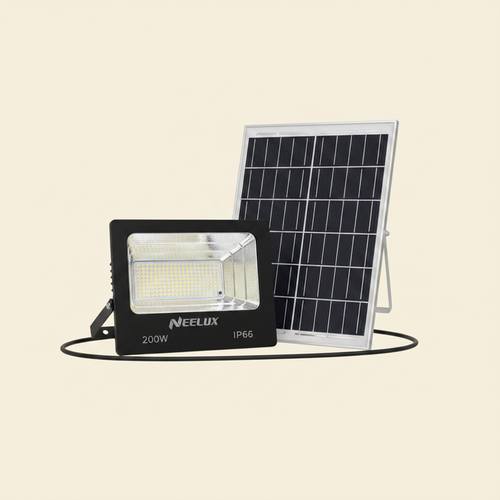 Neelux 200W solar flood light with solar panel - cream background
