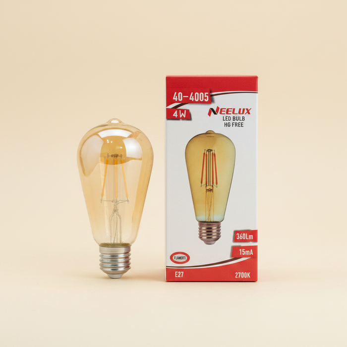Neelux 4W ST64 Edison filament bulb with box - cream background