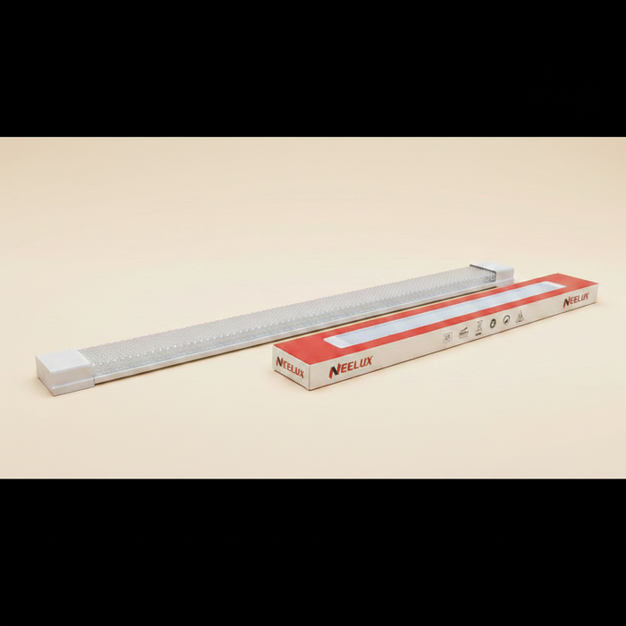 Neelux LED batten fixture light with packaging - cream background