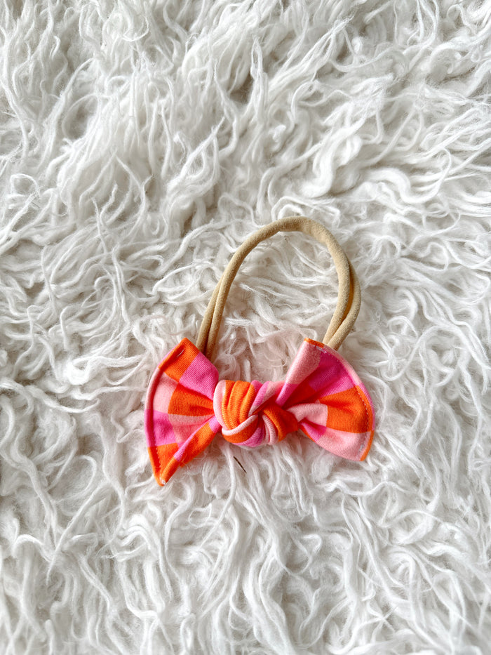 Nylon Headband - Pink & Orange Checker