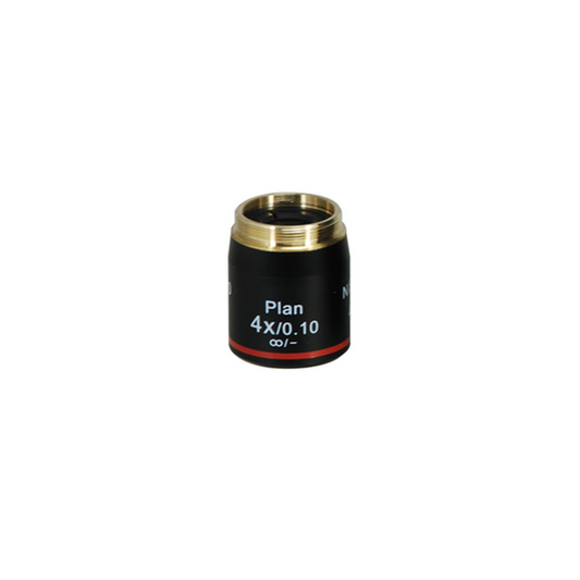 Objective Working Distance 30mm 4X Infinity Plan Achromatic Objective, SKU Nexcope-NE620-Objective-4-A, three quarter front view