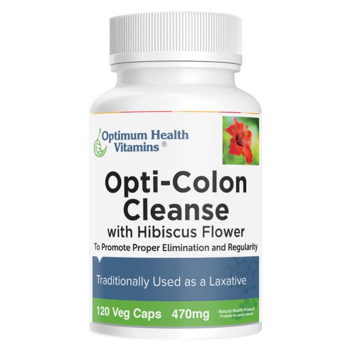 Bottle of Optimum Health Vitamins Opti-Colon Cleanse with Hibiscus Flower 470mg 120 Veg Caps