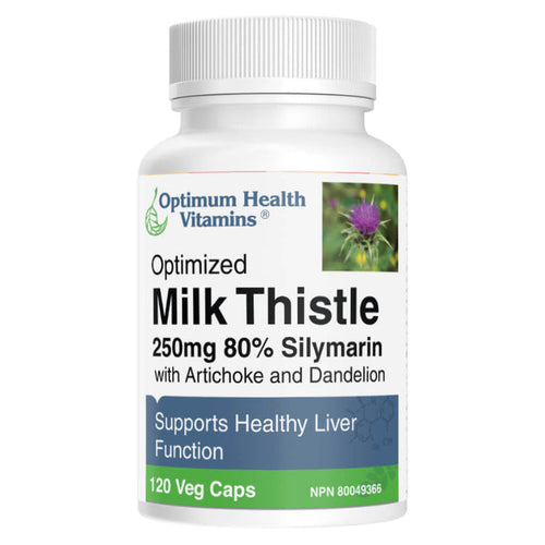 Bottle of Optimum Health Vitamins Optimized Milk Thistle 120 Vegetable Capsules