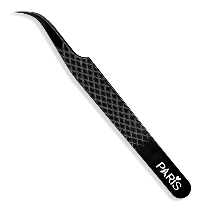 PLA P6 Ultimate Volume Tweezers (front view of Matte Black tweezer)