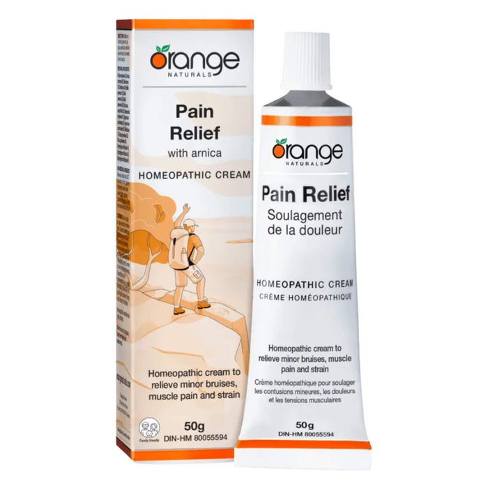 Box & Tube of Orange Naturals Pain Relief Cream 50g
