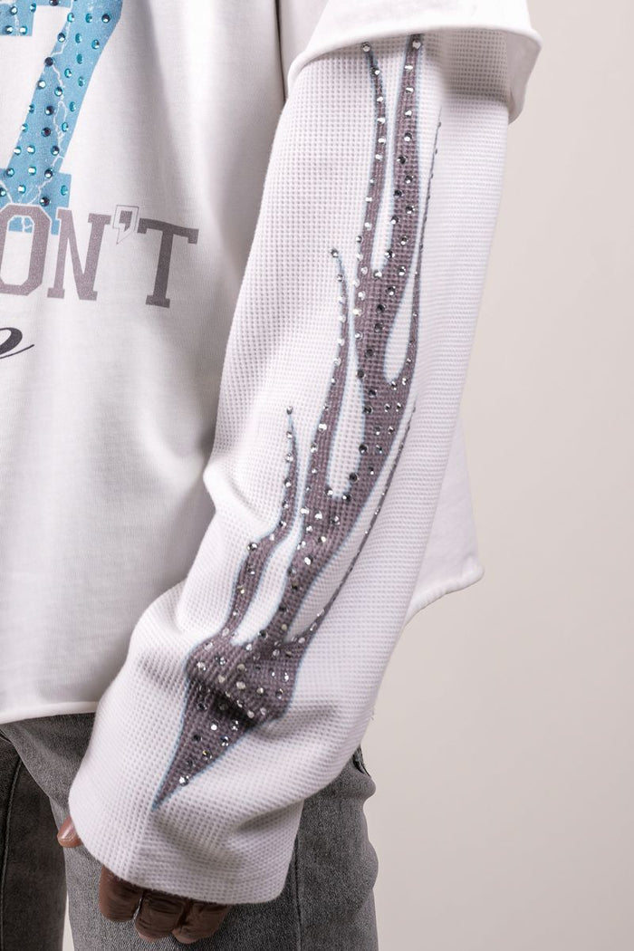Paper Money "247" Rhinestones White Layered Long Sleeve