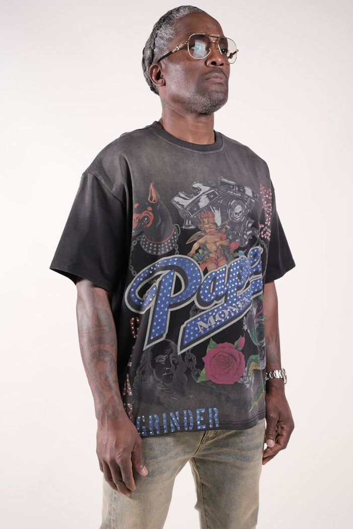 Paper Money "For The Dogs" Rhinestones Black Tee