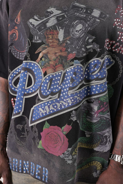 Paper Money "For The Dogs" Rhinestones Black Tee