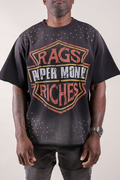 Paper Money "Moto" Rhinestones Black Tee
