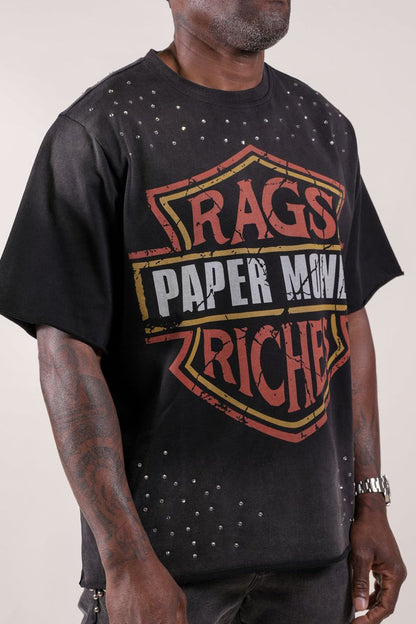 Paper Money "Moto" Rhinestones Black Tee