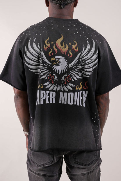 Paper Money "Moto" Rhinestones Black Tee