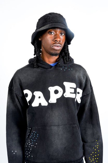Paper Money "Paper" Rhinestone Black Pullover Hoodie