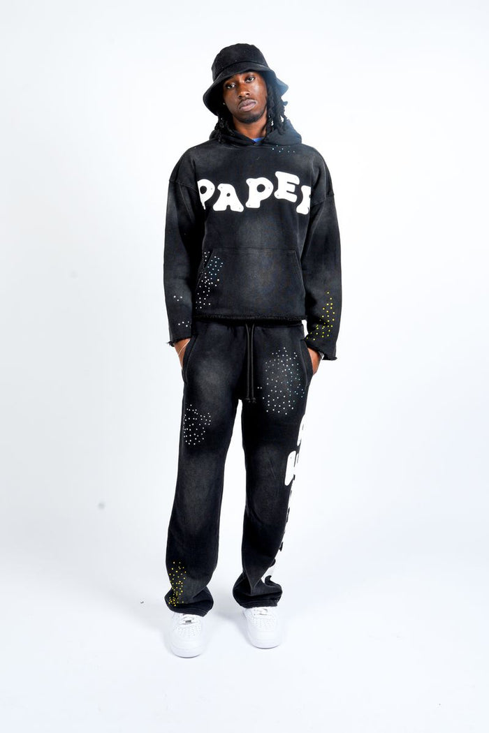 Paper Money "Paper" Rhinestone Black Pullover Hoodie