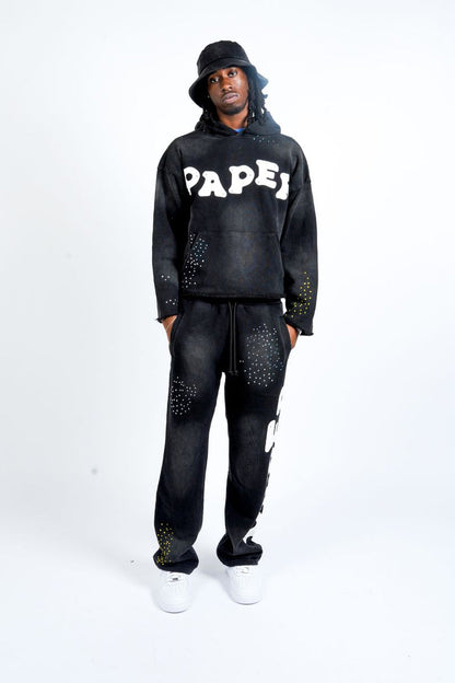 Paper Money "Paper" Rhinestone Black Pullover Hoodie