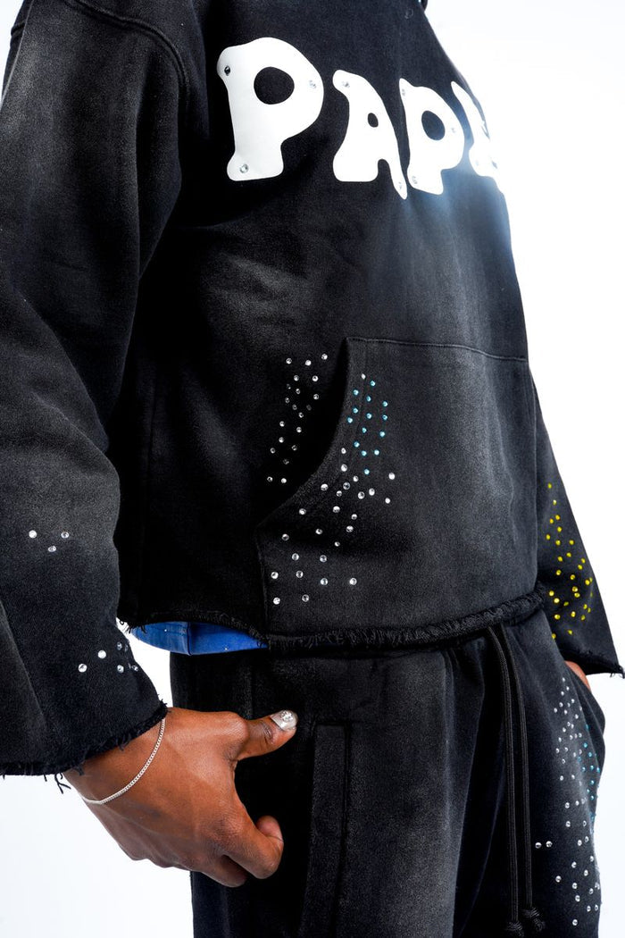 Paper Money "Paper" Rhinestone Black Pullover Hoodie