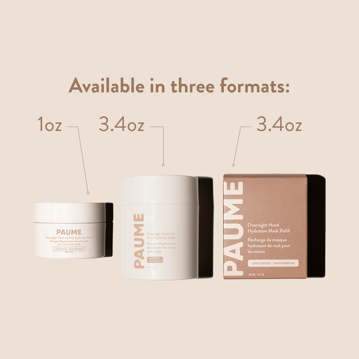 PAUME Overnight Hand & Foot Hydration Mask jar with refill, nourishing cream for soft, moisturized skin overnight.