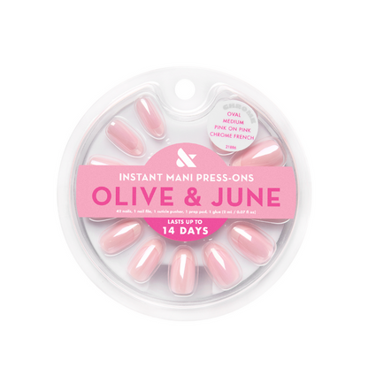 Pink on Pink Chrome French - Press-On | Medium | Oval