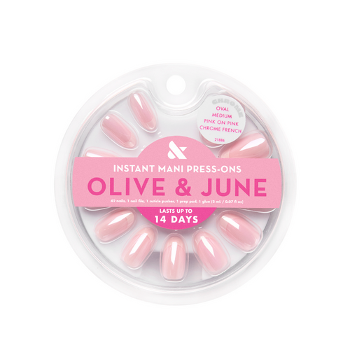 Pink on Pink Chrome French - Press-On | Medium | Oval