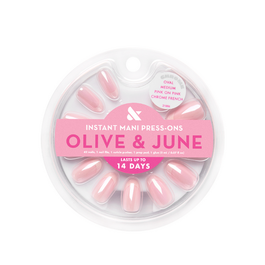 Pink on Pink Chrome French - Press-On | Medium | Oval