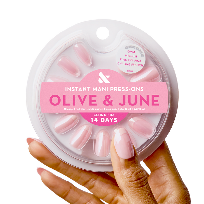 Pink on Pink Chrome French - Press-On | Medium | Oval