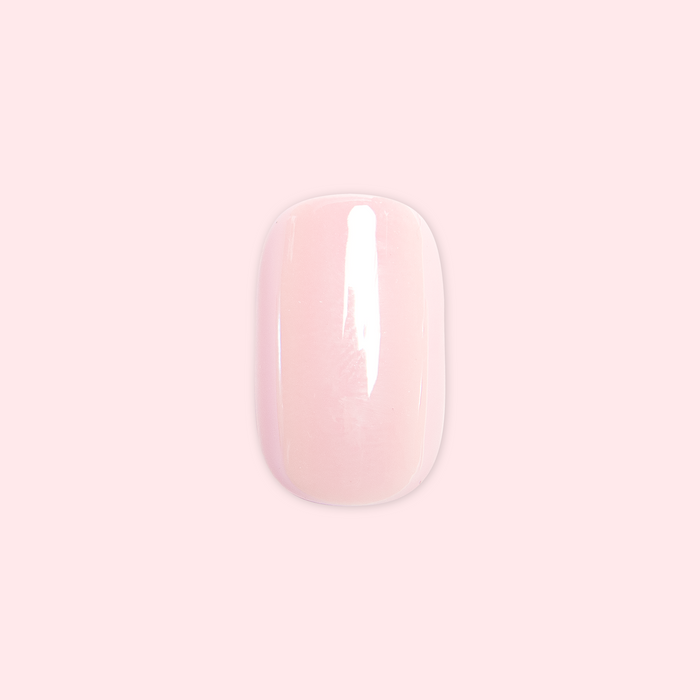 Pink Sands Chrome - Tab Press On | Short | Squoval false nail with pastel pink chrome finish on light pink background