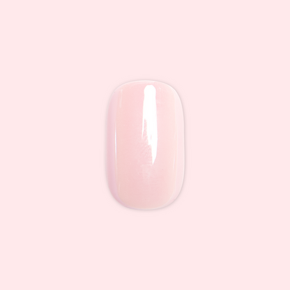Pink Sands Chrome - Tab Press On | Short | Squoval false nail with pastel pink chrome finish on light pink background