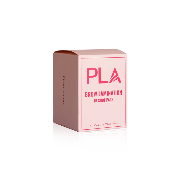 PLA's Brow Lamination Line: Brow Lamination 10 Shot Pack, (front side view of the box)