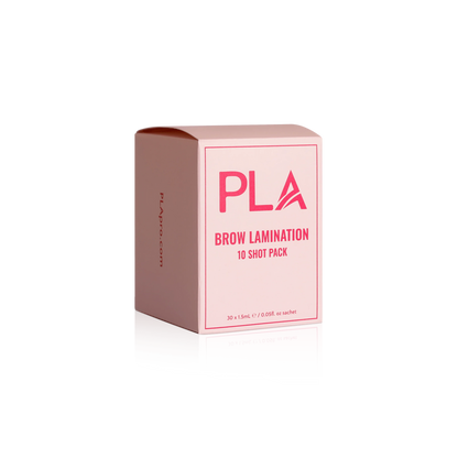 PLA's Brow Lamination Line: Brow Lamination 10 Shot Pack, (front side view of the box)