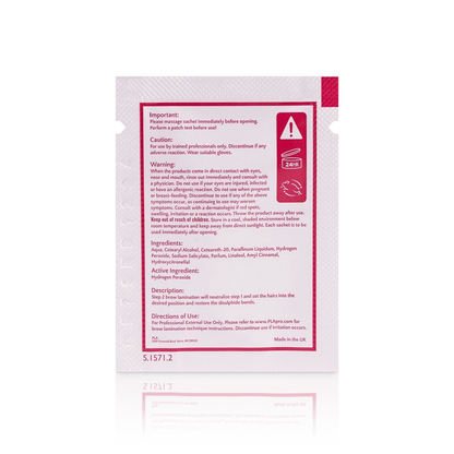 PLA's Brow Lamination Line: Brow Lamination Step 2 Sachet, (back view of the sachet)