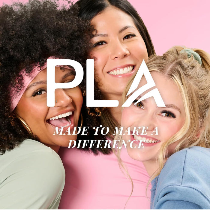 Three women smiling with the text 'PLA Made to Make a Difference' on a pink background