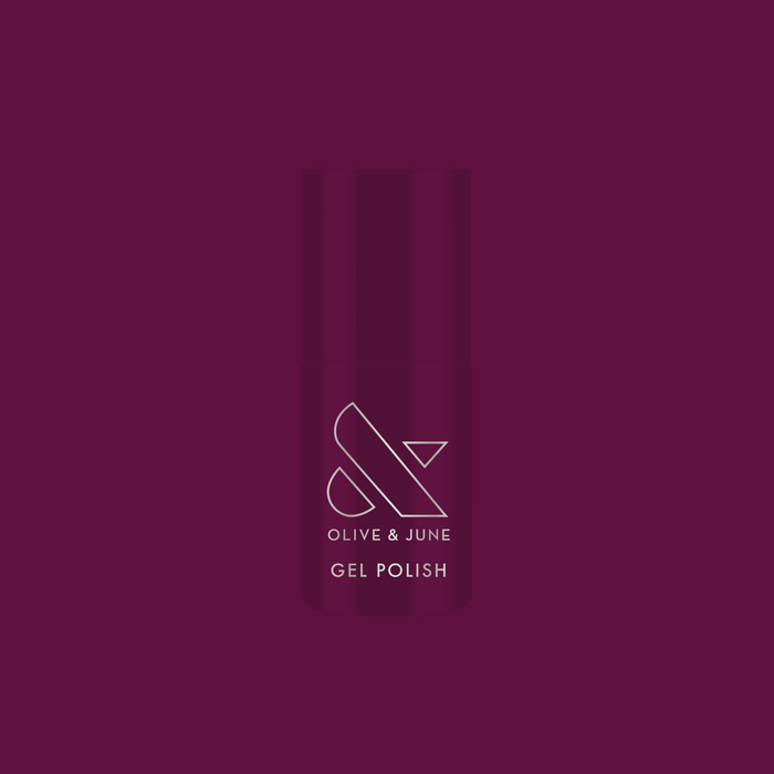 Plaza - Gel bottle with deep mulberry purple gel polish for a rich, long-lasting manicure by Olive and June