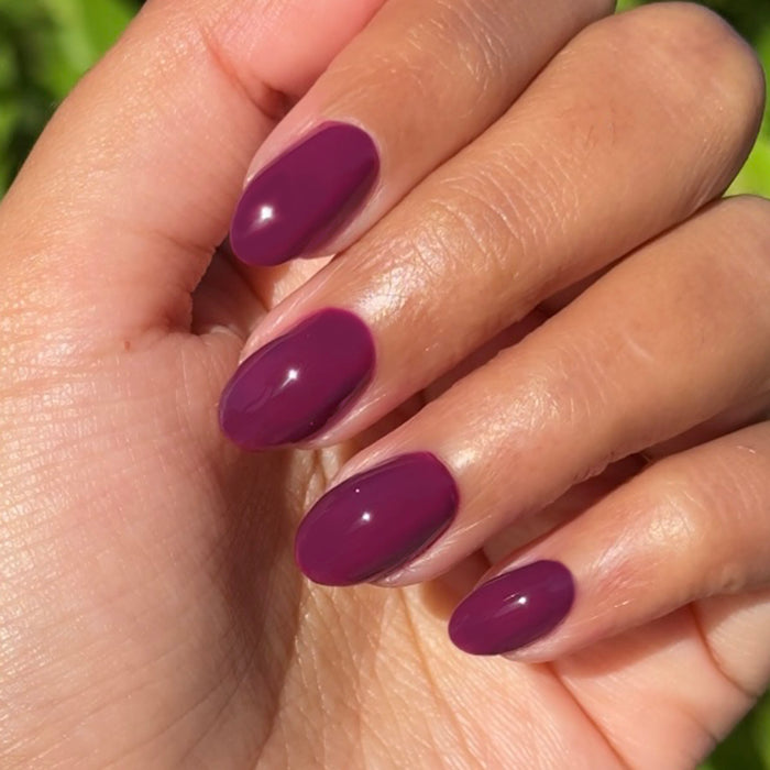 Plaza - Gel polished nails in deep mulberry purple shade for a smooth, glossy, long-lasting manicure by Olive and June