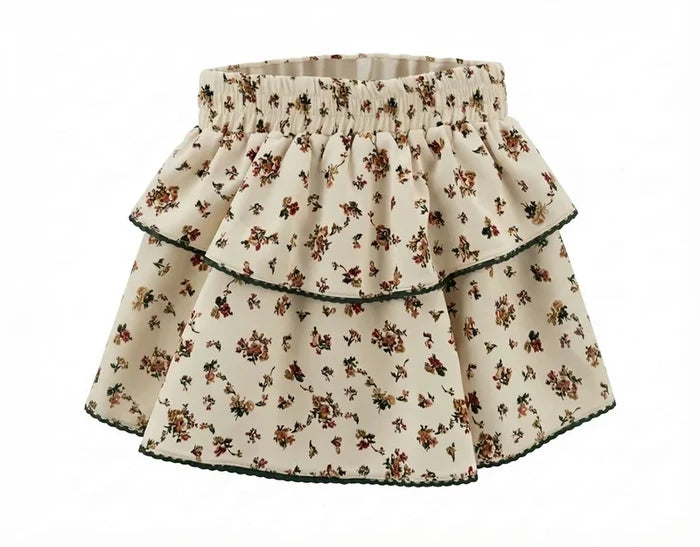 Pleat Parker Skort-Cream Vintage Floral