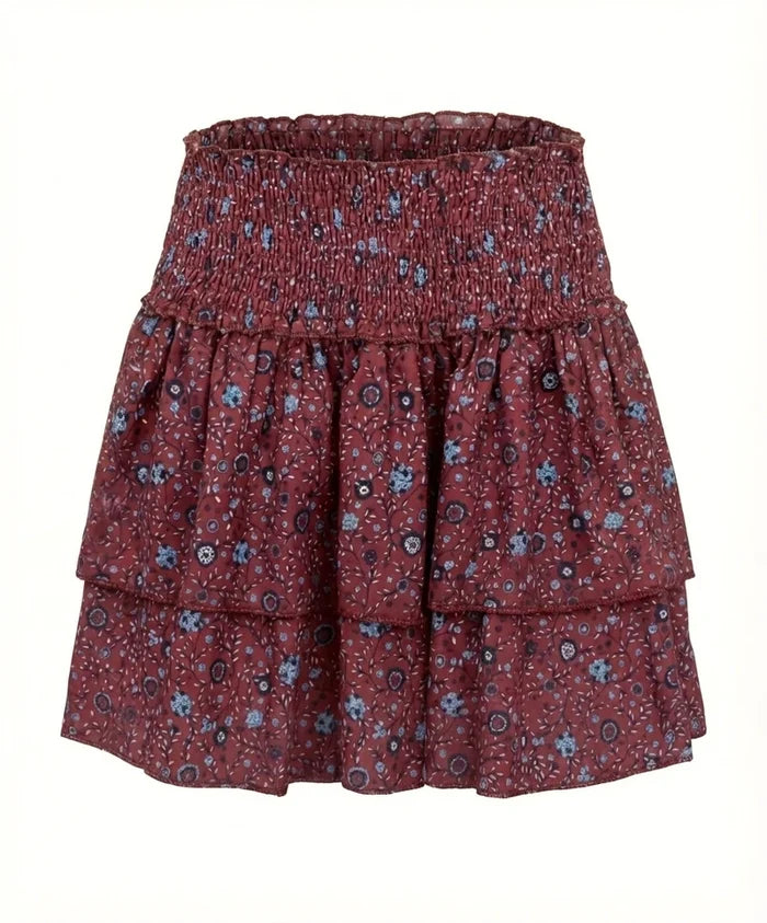 Pleat Scottie Skirt-Amber Maroon Floral