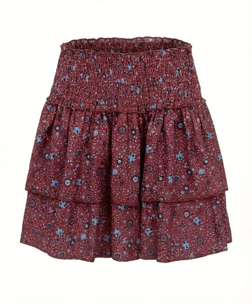Pleat Scottie Skirt-Amber Maroon Floral
