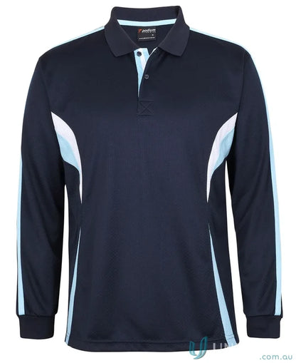 Jb’s Podium Cool long sleeve polo in dark navy with stripes